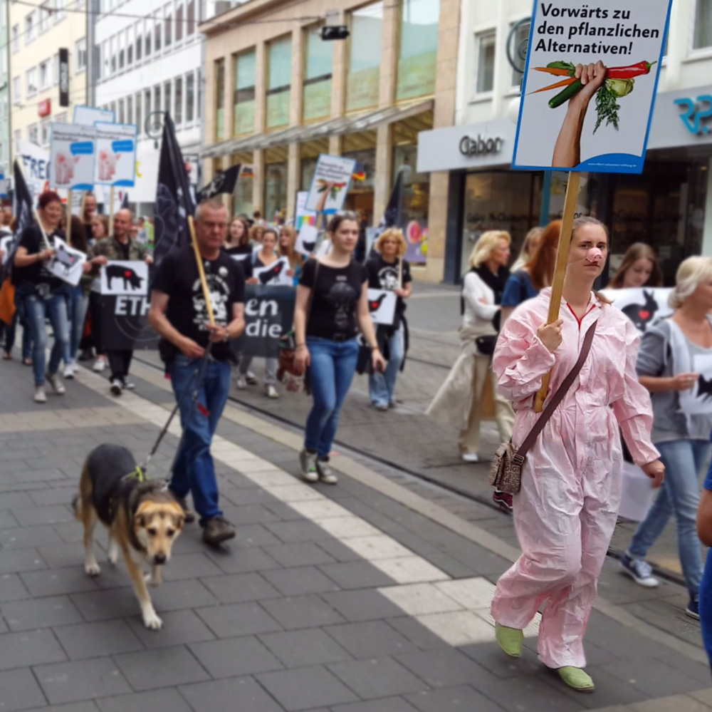 Isabell aus Lorsch kam im Schweinekostüm zur Demo